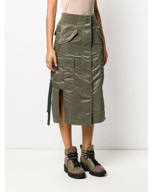 Sacai Nylon Cargo Pocket Midi Skirt in Green - Lyst