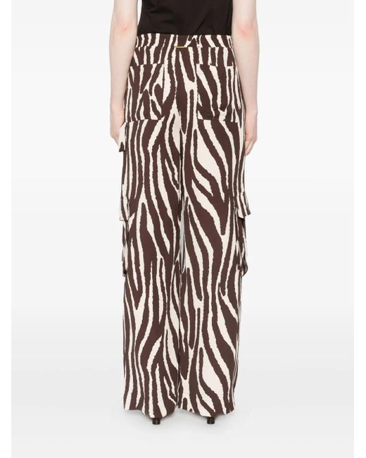 Twinset White Zebra-Print Cargo Trousers