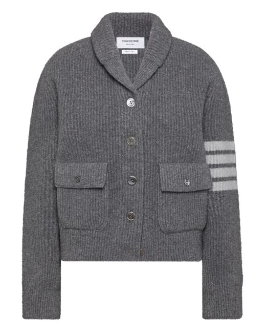 Thom Browne Gray 4-Bar Shawl-Collar Bomber Jacket