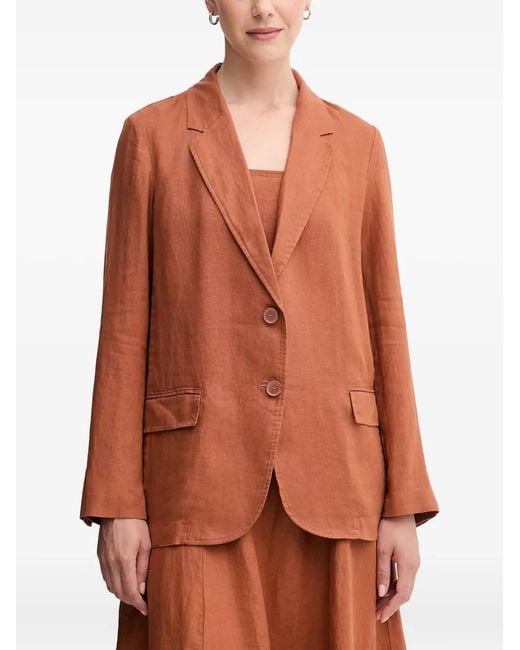 Benetton Orange Buttoned Pocket Linen Blazer