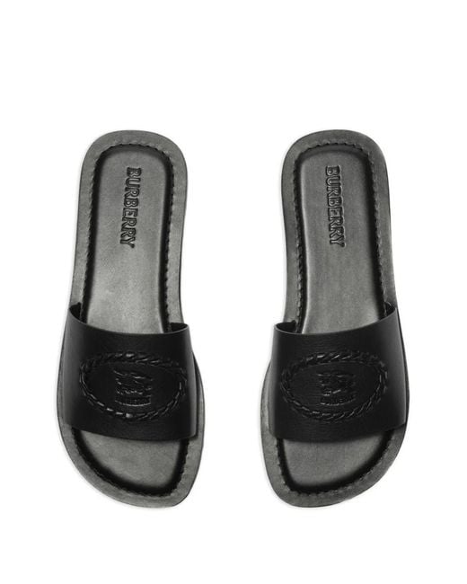 Burberry White Leather Knight Stamp Slides for men