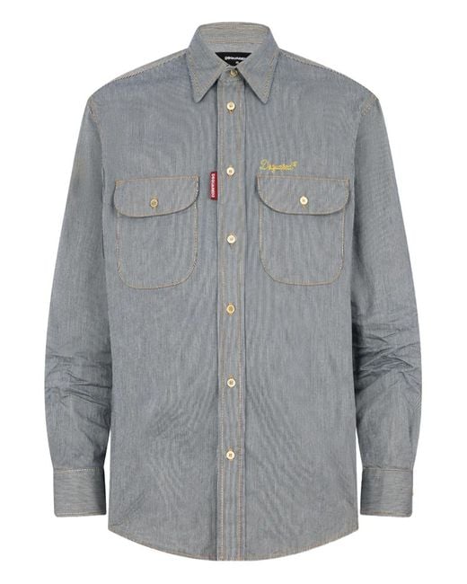 DSquared² Gray Striped Denim Canadian Shirt for men