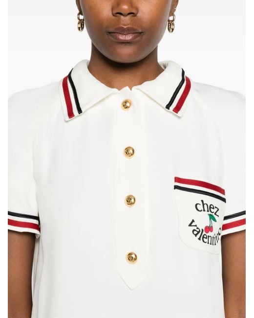 Valentino Garavani White Cherry-Embellished Polo Midi Dress