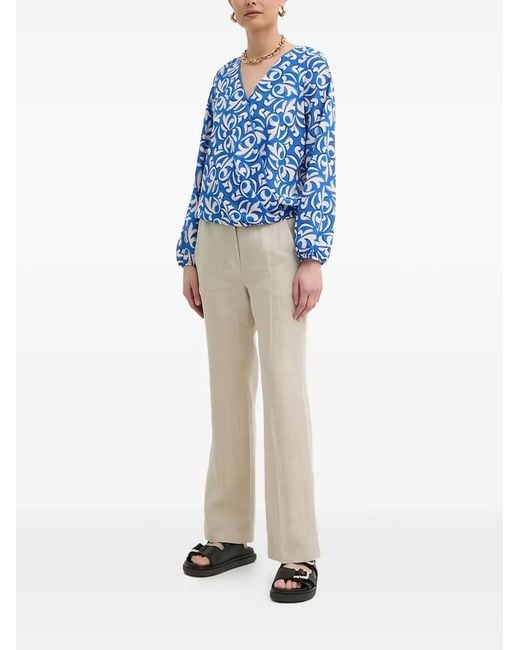 Morgan Blue V-Neck Printed Top