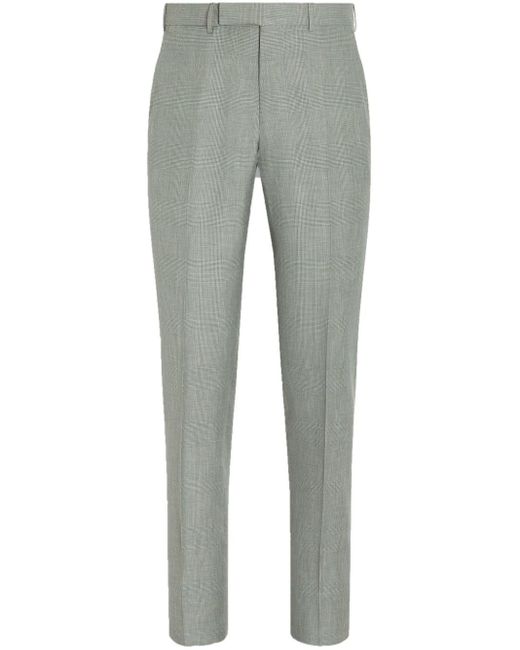 Zegna Gray Crossover Wool-linen-silk Checked Trousers for men