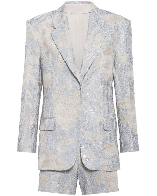 Brunello Cucinelli Gray Sequin-embellished Linen Suit