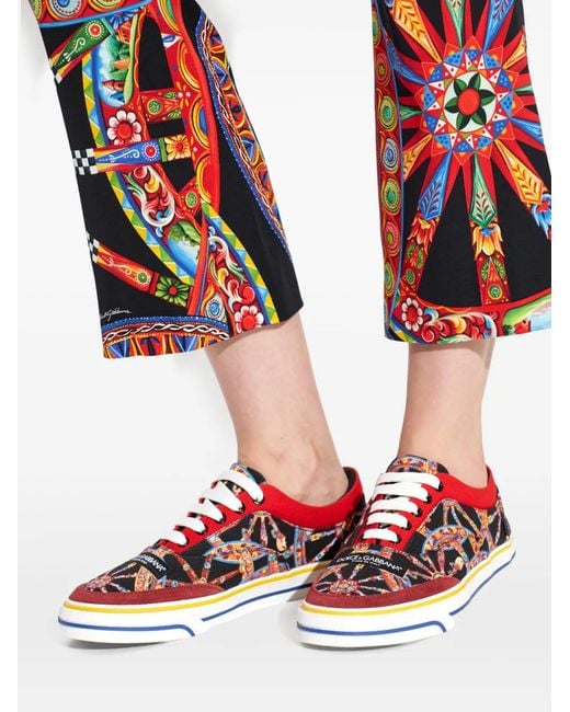 Dolce & Gabbana Red Carretto-Print Sneakers