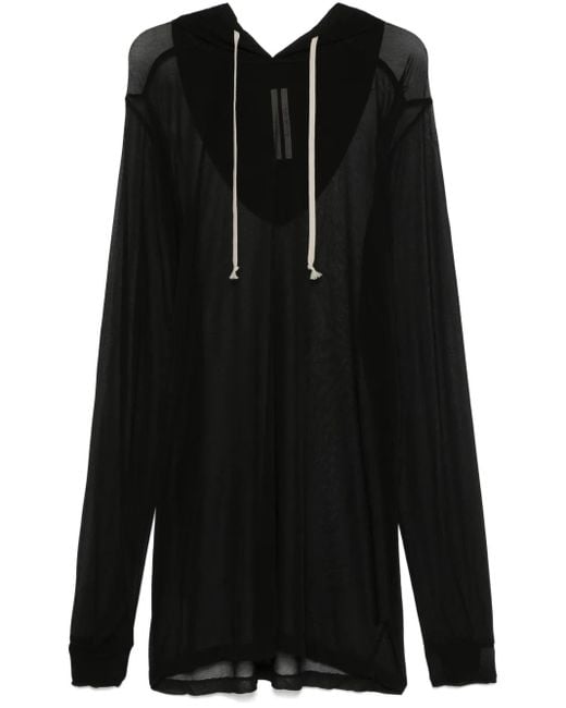 Rick Owens Black Semi-Sheer Hoodie for men