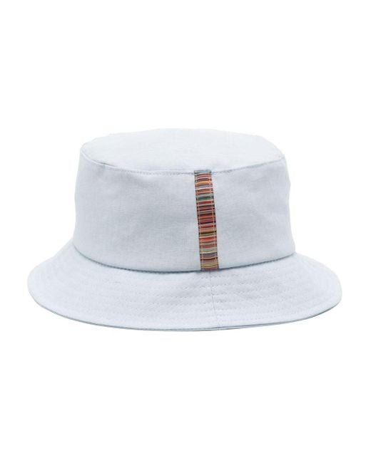 Paul Smith White Striped Linen Bucket Hat for men