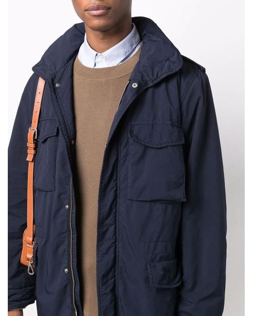 Aspesi Blue Crinkled-Finish Military Jacket for men