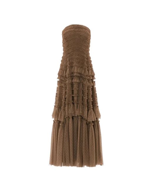 Needle & Thread Natural Valentine Ruffle Strapless Maxi Dress