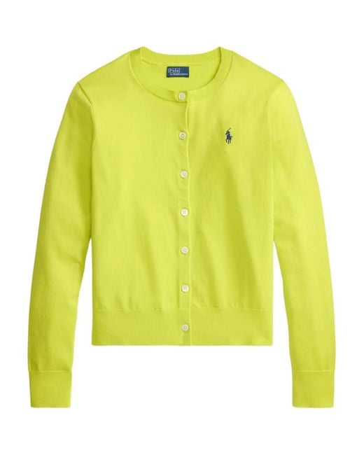 Polo Ralph Lauren Yellow Logo-Embroidered Crew-Neck Cardigan