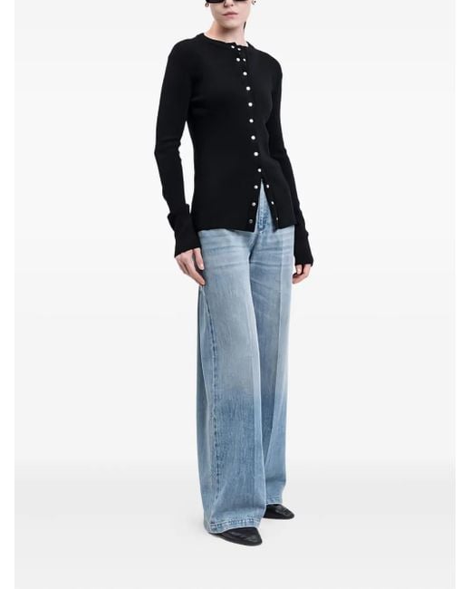 Jil Sander Black Ribbed Front-Button Cardigan