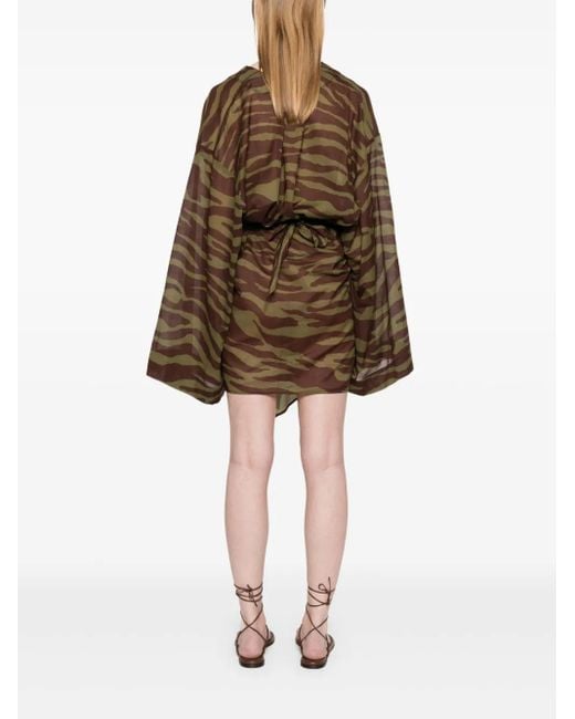 The Attico Brown Zebra-Print Mini Dress