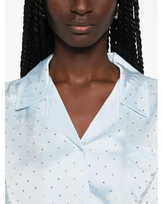Sandro Blue Rhinestone-Embellished Cropped Shirt
