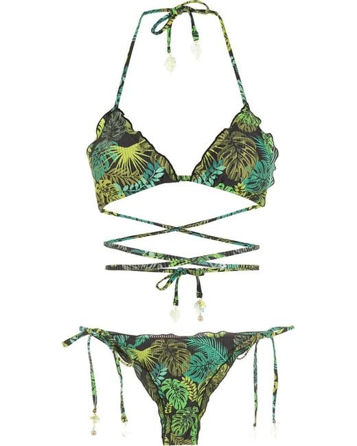 Amir Slama Green Tropical Print Tie Around Bikini