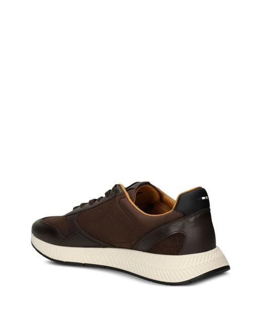 Boss Brown Leather-Trim Panelled Sneakers for men