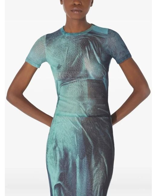Jean Paul Gaultier Blue Slim-Fit Printed Tulle T-Shirt