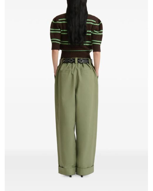 Marni Green Canvas Pants With Pleats