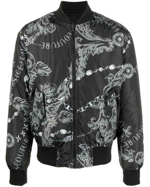 Versace Gray Baroque-print Bomber Jacket for men