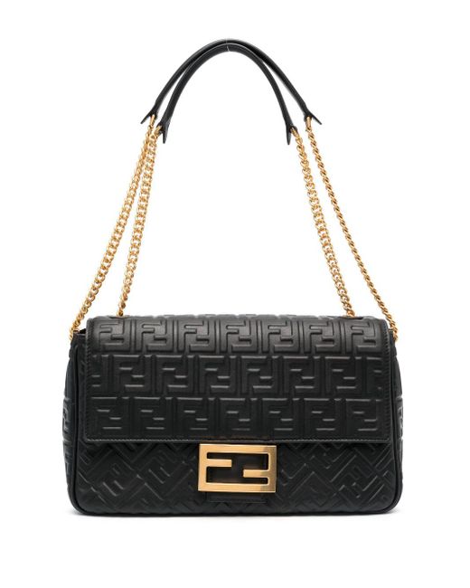 Fendi Black Logo-embossed Leather Shoulder Bag