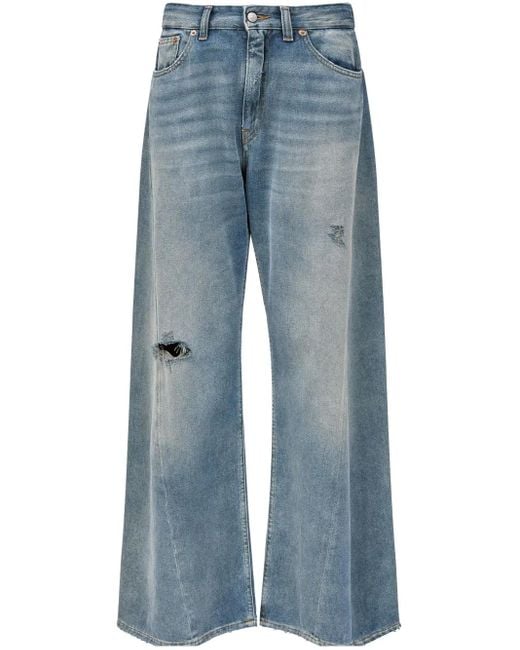 MM6 by Maison Margiela Blue Wide Leg Jeans With Distressed Effect