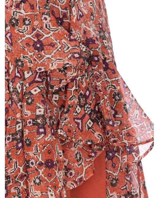 Isabel Marant Red Ruffled Patterned Mini Skirt