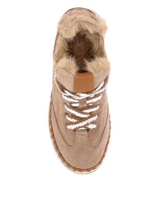 Elvio Zanon Brown Panto Snow Fur Platform Sneakers