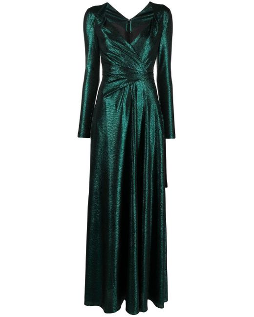 Talbot Runhof Metallicfinish Ruched Maxi Dress in Green Lyst