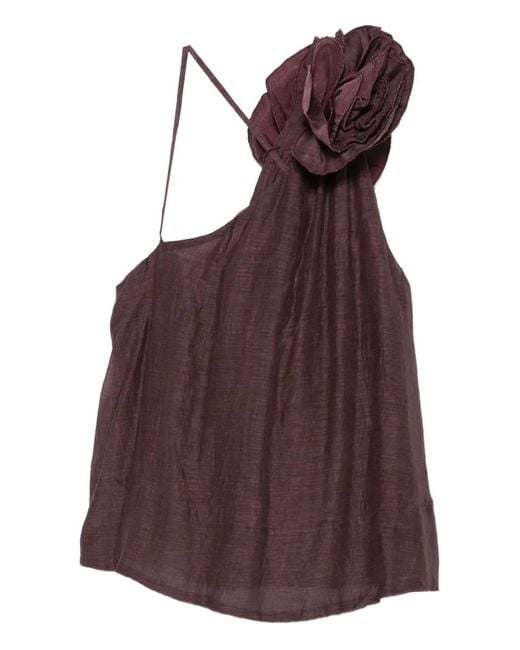 Mes Demoiselles Purple Flower-Embellished One-Shoulder Top
