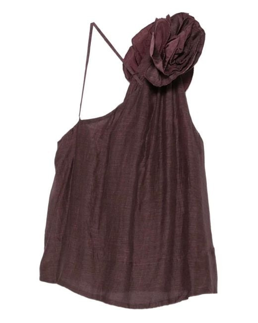 Mes Demoiselles Purple One-Shoulder-Top mit Blumendetail