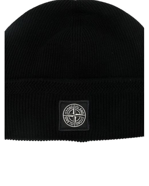 Stone Island Black Beanie for men