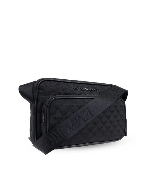 Emporio Armani Black Logo-Jacquard Shoulder Bag for men
