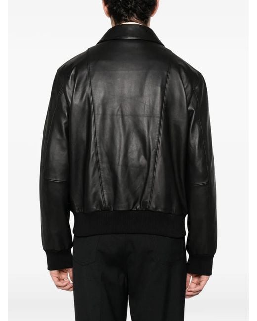 Fursac Black Zip-Up Leather Shirt Jacket for men