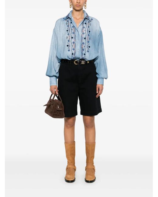 Ermanno Scervino Blue Floral-Embroidery Shirt
