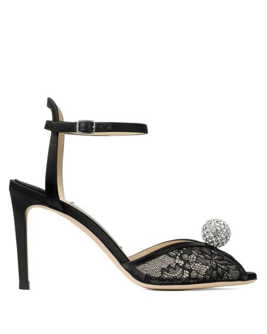 Jimmy Choo Black Sacora 85 Lace Sandals