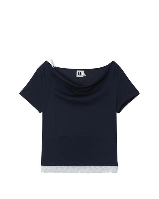 B+ AB Blue Lace-Trim Cowl-Neck T-Shirt
