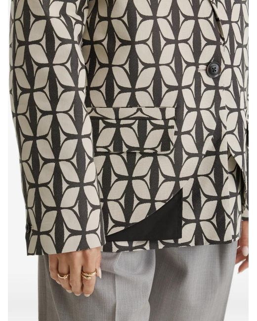 CuAnna White Geometric-Print Asymmetric Jacket