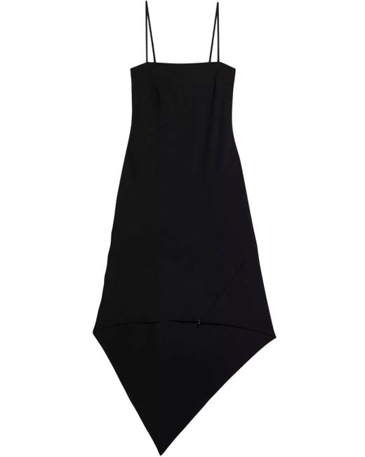 Helmut Lang Black Asymmetric Virgin Wool Midi Dress