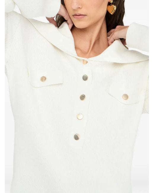Liu Jo White Maxi-Neck Rib-Knit Sweater