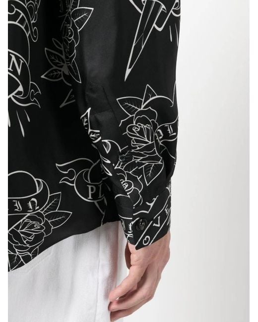 Philipp Plein Black Logo-Print Shirt for men