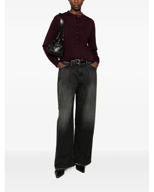 ViCOLO Black Button-Placket Sweater