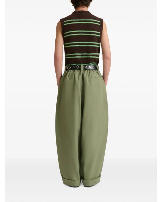 Marni Green Pantalon En Toile Verte À Plis for men