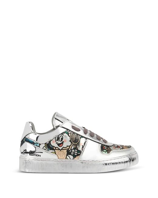 Philipp Plein White Mirror Leather Sneakers 3D Ice Cream for men