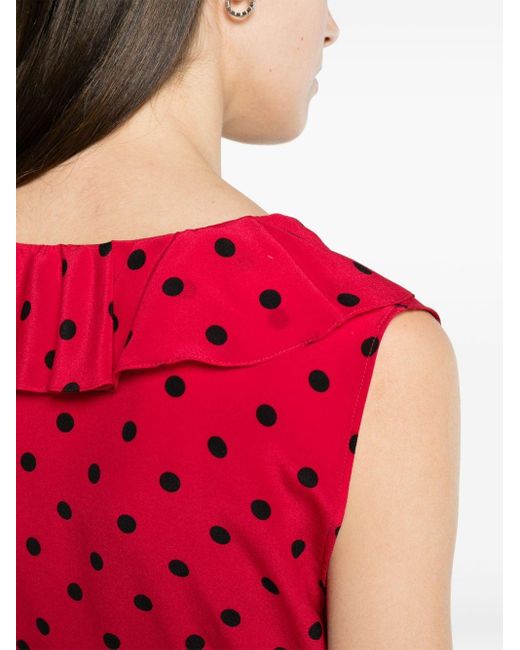 Moschino Red Polka Dot-print Silk Blouse