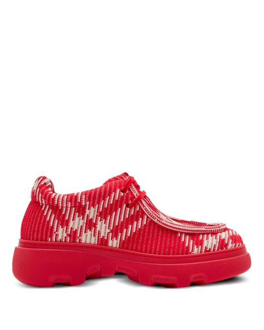 Burberry Red Check Woven Loafers