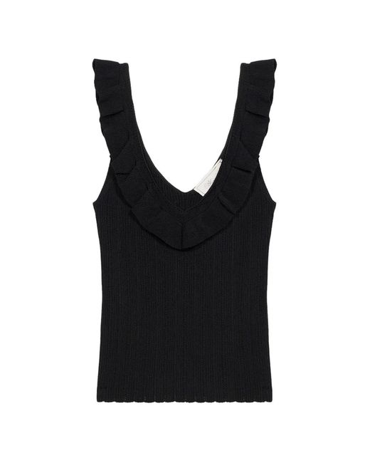Blumarine レディース ブラック ラッフルVネックタンクトップ