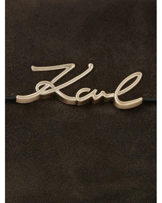 Karl Lagerfeld Black K/Signature Elongated Suede Shoulder Bag