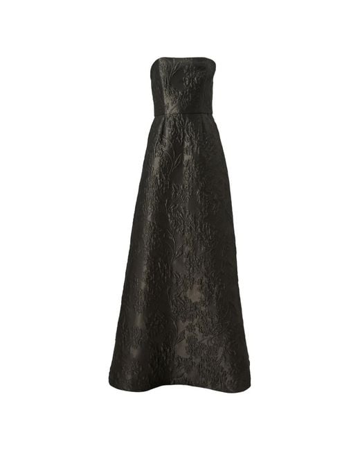 Carolina Herrera Black Floral-Jacquard Strapless Maxi Dress