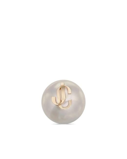 Jimmy Choo White Finish Metal Jc Pearl Stud Earrings Accessories